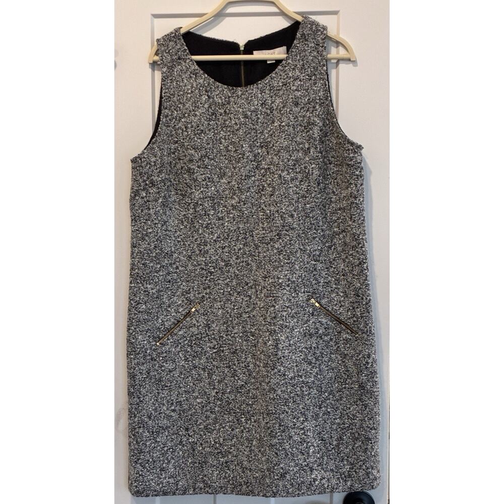 Ann Taylor LOFT Gray Black Nubby Wool Blend Shift Dress 14